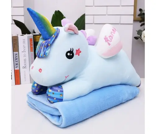 Plush Unicorn Cuddly Toy with Blanket 160x110cm Blue 55cm