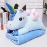 Plush Unicorn Cuddly Toy with Blanket 160x110cm Blue 55cm
