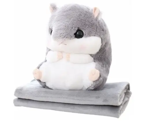 Plush Hamster Hand Warmer Blanket 100 x 90 cm 3in1 Gray 35cm