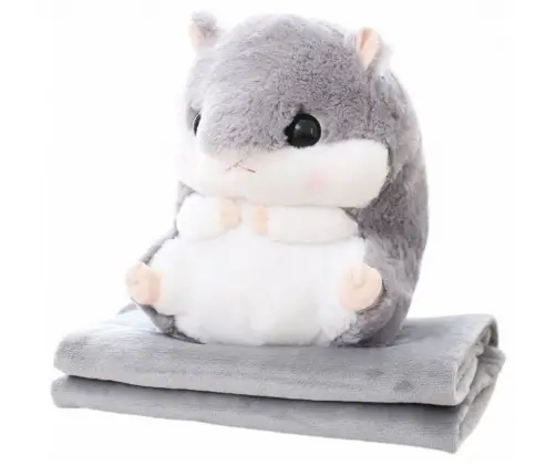 Plush Hamster Hand Warmer Blanket 190 x 100 cm 3in1 Gray 35cm