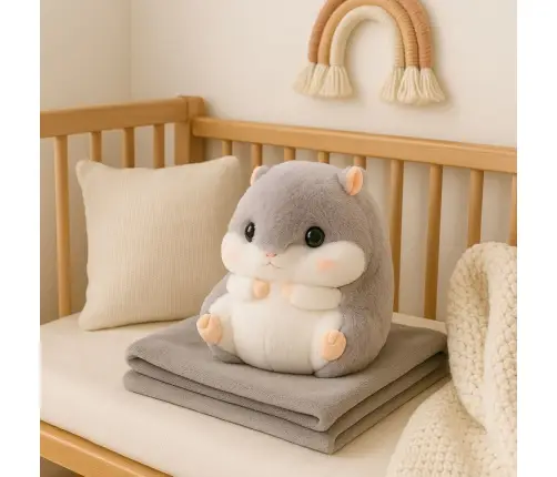 Plush Hamster Hand Warmer Blanket 190 x 100 cm 3in1 Gray 35cm