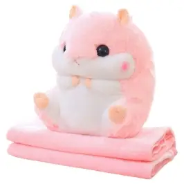 Plush Hamster Hand Warmer Blanket 100 x 90 cm 3in1 Pink 35cm