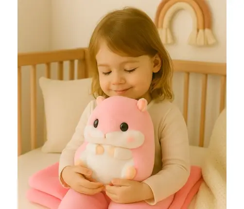 Plush Hamster Hand Warmer Blanket 100 x 90 cm 3in1 Pink 35cm
