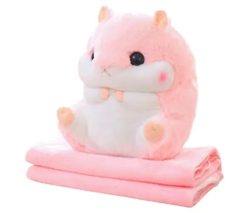 Plush Hamster Hand Warmer Blanket 190 x 100 cm 3in1 Pink 35cm