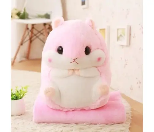 Plush Hamster Hand Warmer Blanket 190 x 100 cm 3in1 Pink 35cm