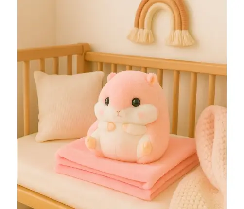 Plush Hamster Hand Warmer Blanket 190 x 100 cm 3in1 Pink 35cm