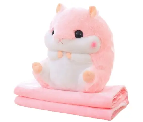 Plush Hamster Hand Warmer Blanket 190 x 100 cm 3in1 Pink 35cm