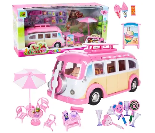 Ica Cream Car Camper Ice Cream Parlor For Dolls Foldable Pink