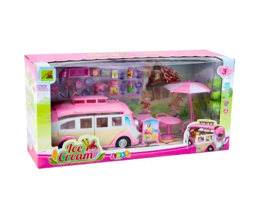 Ica Cream Car Camper Ice Cream Parlor For Dolls Foldable Pink
