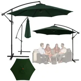 Side Garden Umbrella with Adjustable Tilt Cover 350 x 250cm Green Side Garden Umbrella with Adjustable Tilt Cover 350 x 250cm Green