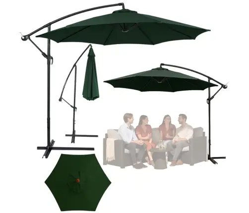 Side Garden Umbrella with Adjustable Tilt Cover 350 x 250cm Green