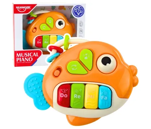Musical Piano Interactive Fish Beads Teether Orange