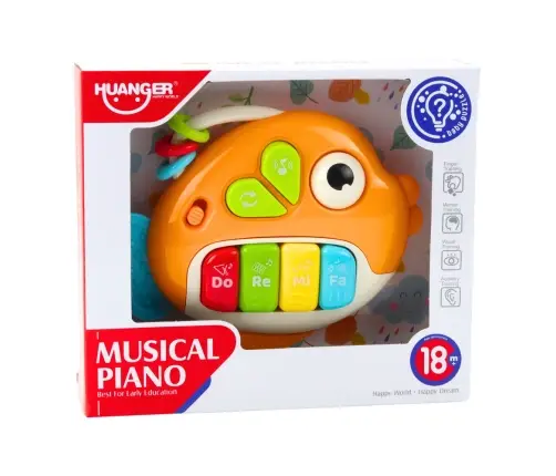Musical Piano Interactive Fish Beads Teether Orange
