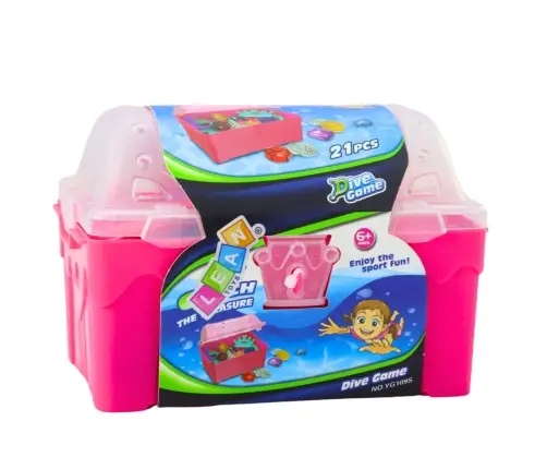 Treasure Chest Set for Diving and Water Fun, Pink, 21 pcs.