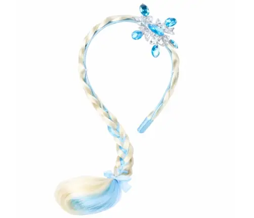 Headband with Long Braid Blue Ribbon Diamonds Snowflake 50 cm