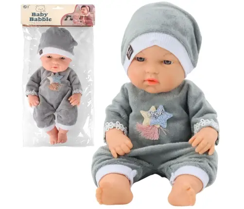 Baby Doll in Gray Pajamas, Hat, Movable Arms and Legs, 30cm