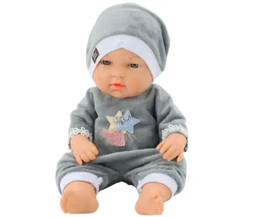 Baby Doll in Gray Pajamas, Hat, Movable Arms and Legs, 30cm