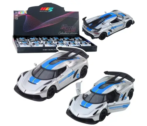 Sports Car Metal Race Drive Opening Doors Silver 1:32