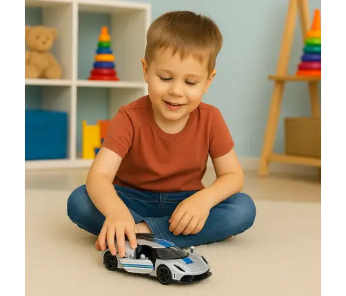 Sports Car Metal Race Drive Opening Doors Silver 1:32