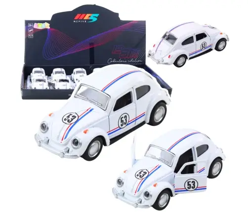 Classic Car Beetle Metal Drive Opening Doors White 1:32
