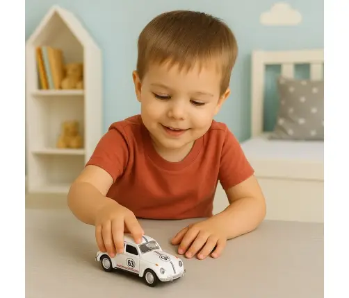 Classic Car Beetle Metal Drive Opening Doors White 1:32