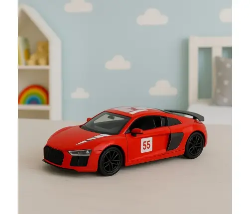 Sports Car Metal Pull Back Lights Sounds Red 1:43