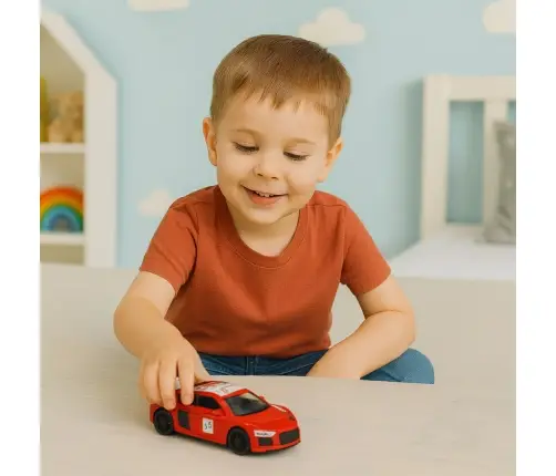 Sports Car Metal Pull Back Lights Sounds Red 1:43