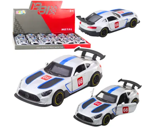 Metal Race Car with Opening Doors, Silver, 1:43