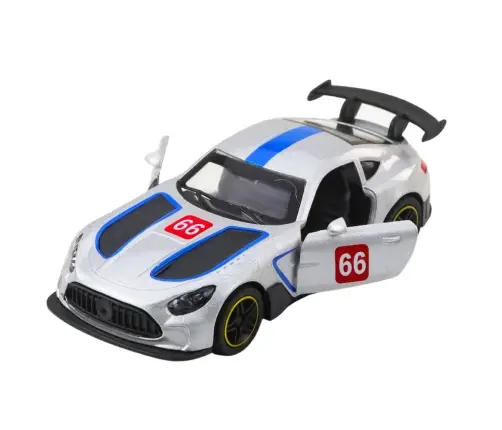 Metal Race Car with Opening Doors, Silver, 1:43