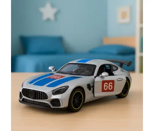 Metal Race Car with Opening Doors, Silver, 1:43
