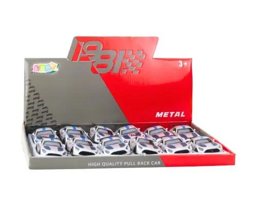 Metal Race Car with Opening Doors, Silver, 1:43