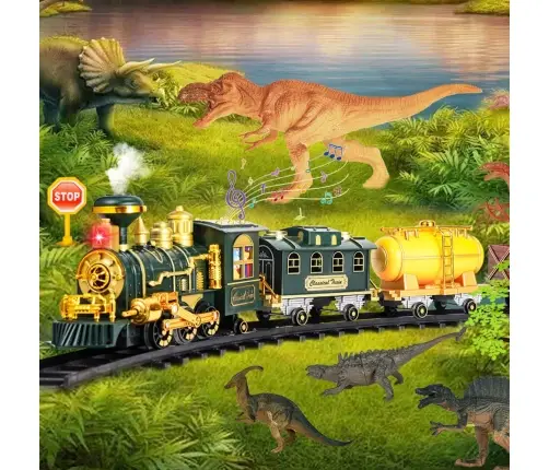 Classic Train Dinosaurs Lights Sounds Smoke 39 pcs.