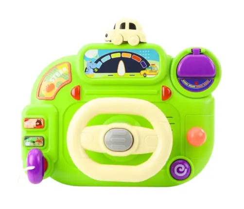 Interactive Steering Wheel For Kids Driving Simulator Lights Sounds Green