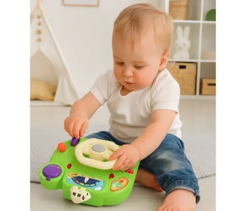 Interactive Steering Wheel For Kids Driving Simulator Lights Sounds Green