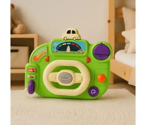 Interactive Steering Wheel For Kids Driving Simulator Lights Sounds Green