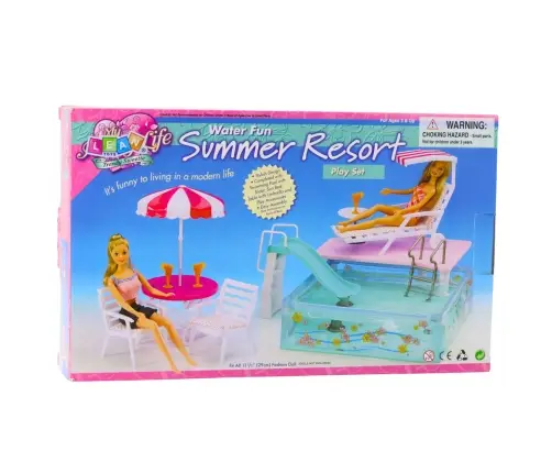 Summer Resort Doll Set with Pool, Slide, Sunbeds, and Umbrella