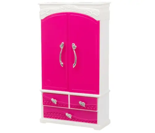 Doll Furniture Set Wardrobe Mirror Hangers Pink