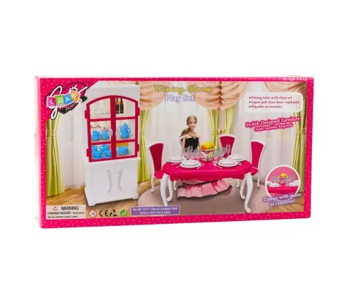 Puppen-Essgruppe: Tisch, Stühle, Anrichte, Geschirr