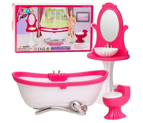 Doll's Bathroom Set: Bathtub, Toilet, Washbasin with Mirror