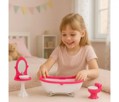 Doll's Bathroom Set: Bathtub, Toilet, Washbasin with Mirror