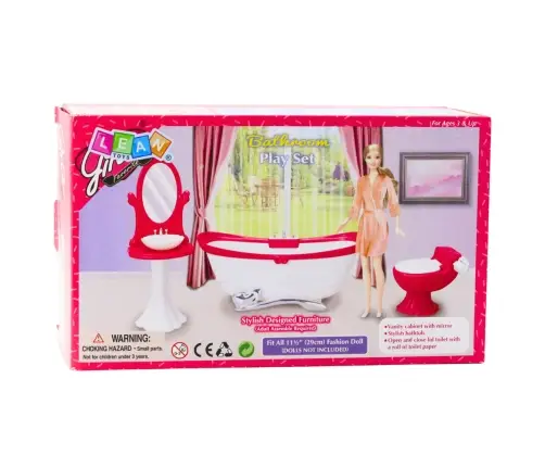 Doll's Bathroom Set: Bathtub, Toilet, Washbasin with Mirror
