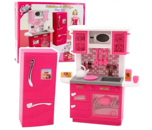 Doll Kitchen Set Fridge Oven Accessories Pink