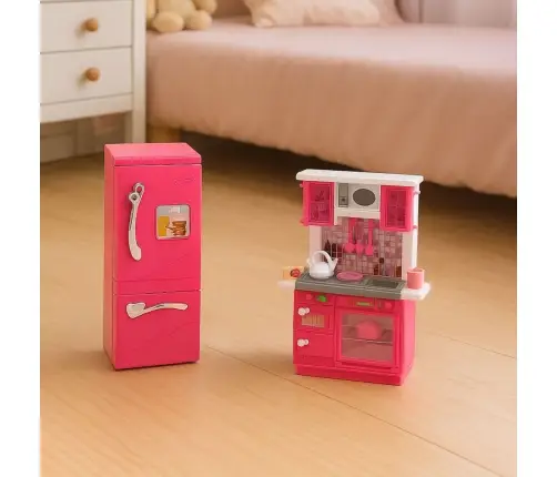 Doll Kitchen Set Fridge Oven Accessories Pink