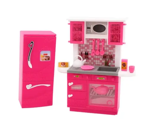 Doll Kitchen Set Fridge Oven Accessories Pink