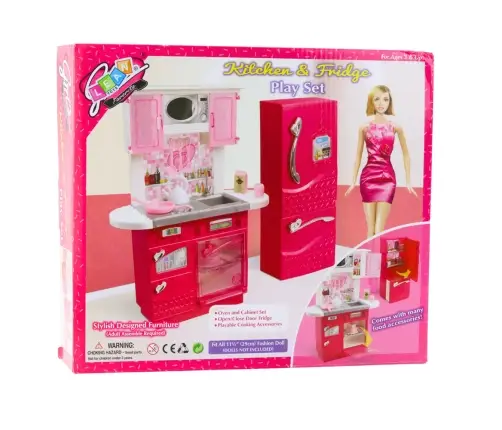 Doll Kitchen Set Fridge Oven Accessories Pink