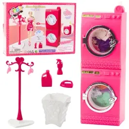 Doll Laundry Set Washing Machine Dryer Hanger Basket Pink Doll Laundry Set Washing Machine Dryer Hanger Basket Pink