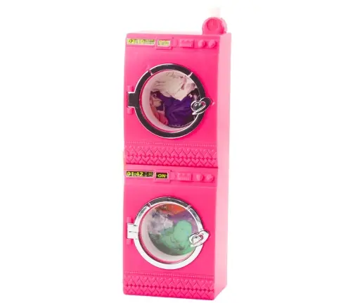 Doll Laundry Set Washing Machine Dryer Hanger Basket Pink