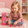 Doll Laundry Set Washing Machine Dryer Hanger Basket Pink