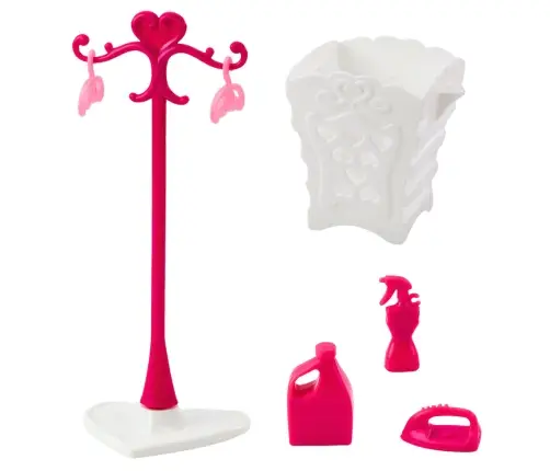 Doll Laundry Set Washing Machine Dryer Hanger Basket Pink
