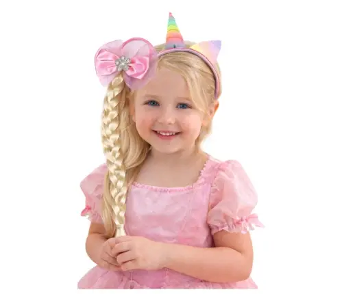 Set of Unicorn Headband with Braid and Pastel Bow